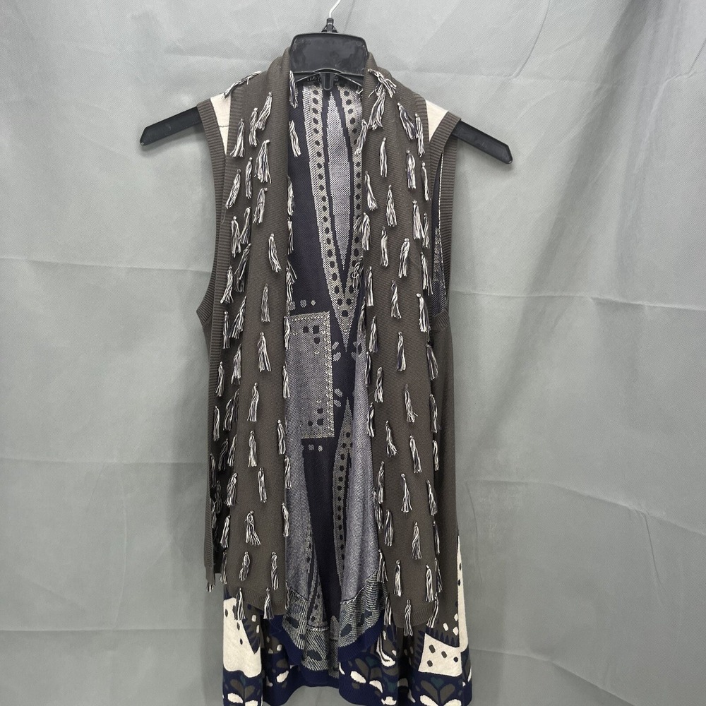 Gypsy 05 Global Village Duster Size Large Boho Tassel Open Vest Sweater Fringe